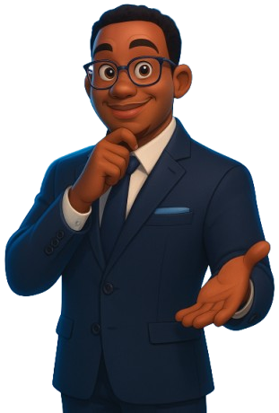 Personnage TengaData en costume, la main au menton, qui réfléchit.